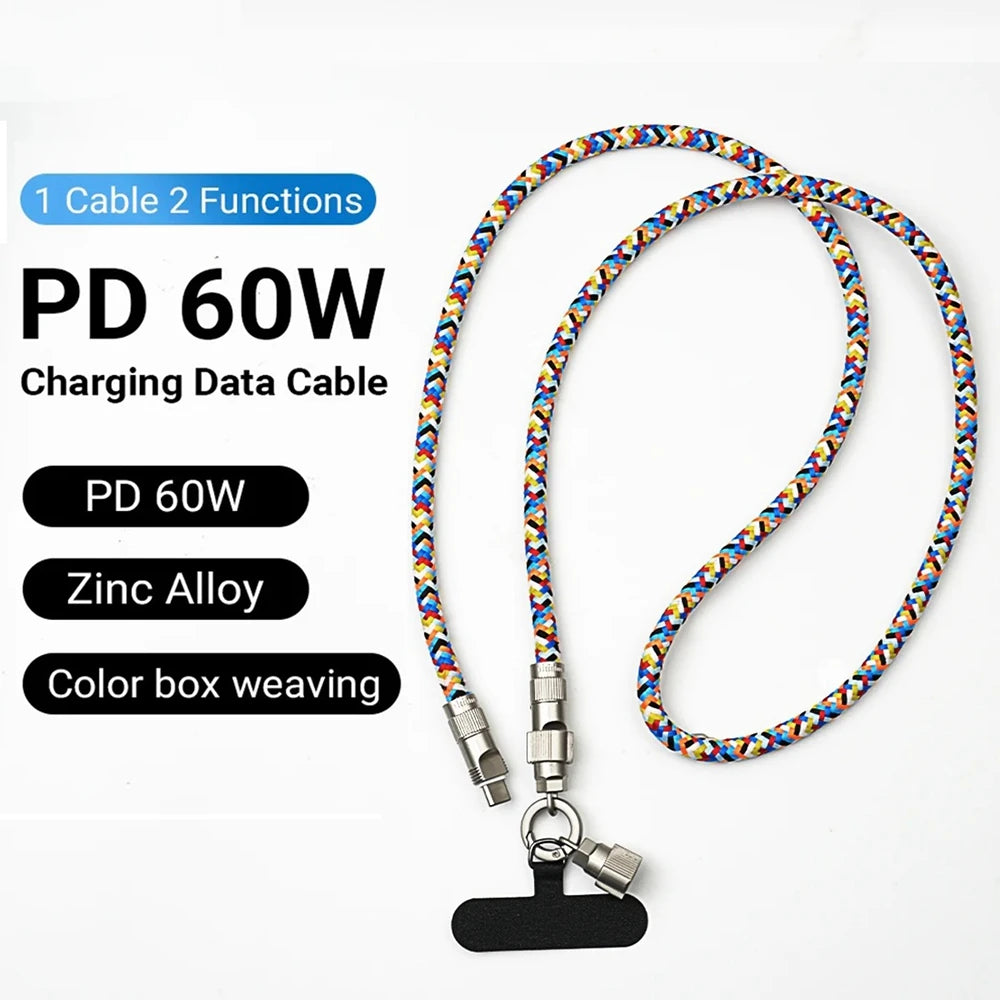 2 Fashionable mobile phone strap and PD60W charging cable 2 in 1
