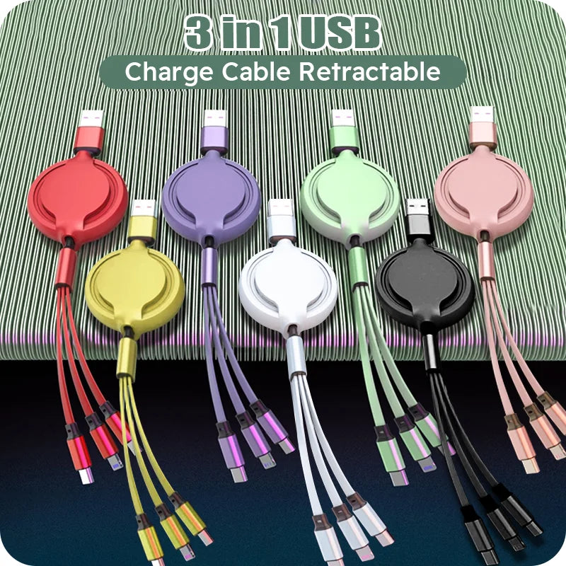 3 in 1 Retractable USB Data Cable Fast Charging Data Cable 1