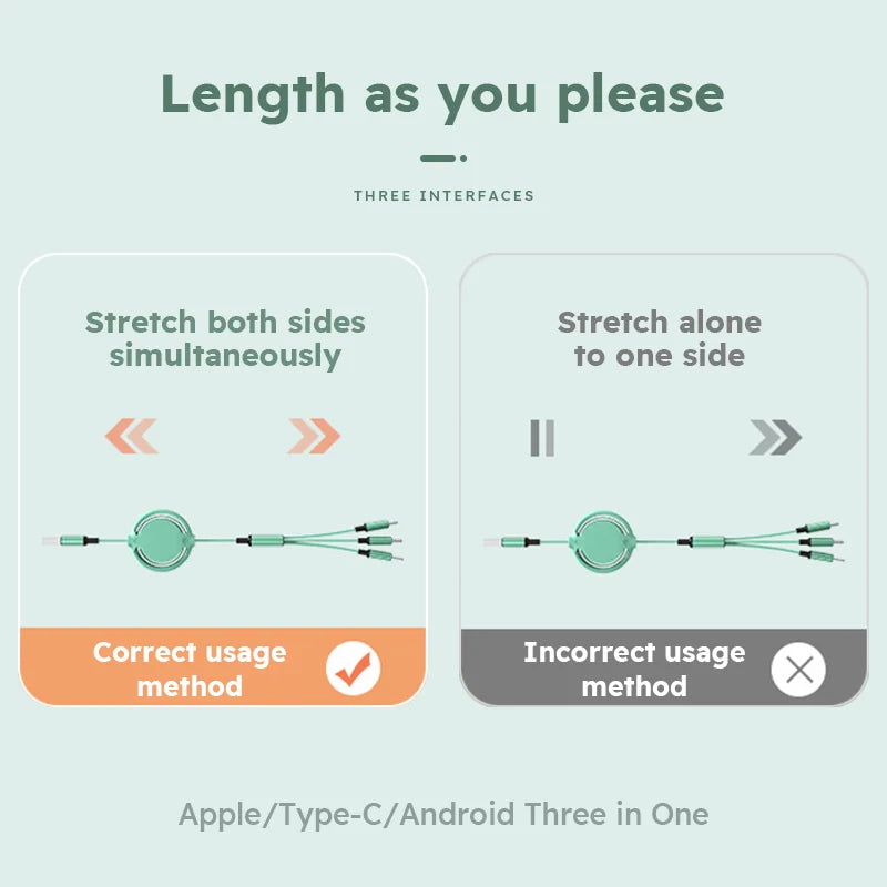 3 in 1 Retractable USB Data Cable Fast Charging Data Cable 4