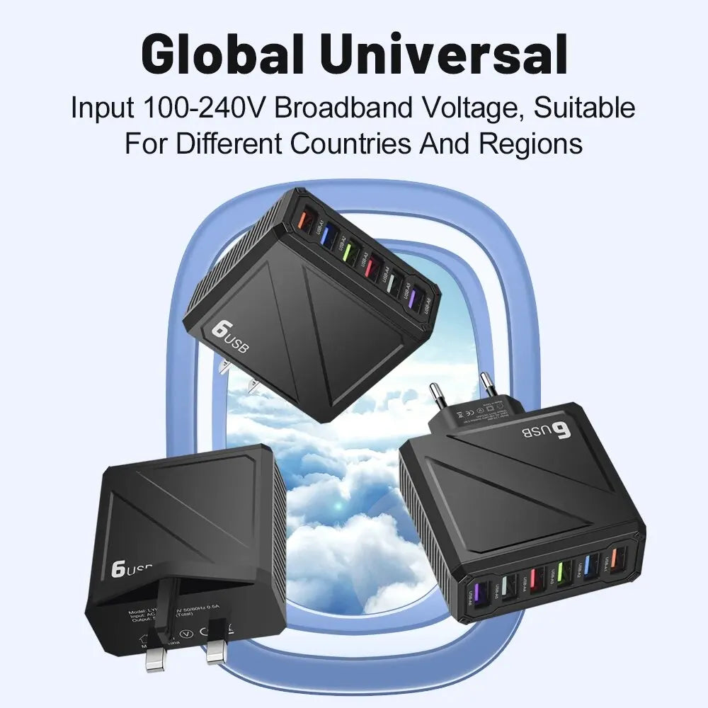 3.1A 6 Ports USB Charger Fast Charging Wall Charger 4