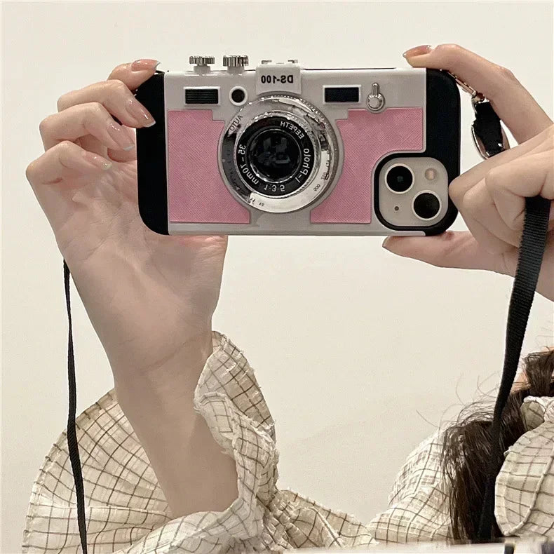 3D Retro Camera Phone Case for iPhone 16 15 Pro Max 14 13 12 11 Pro 8