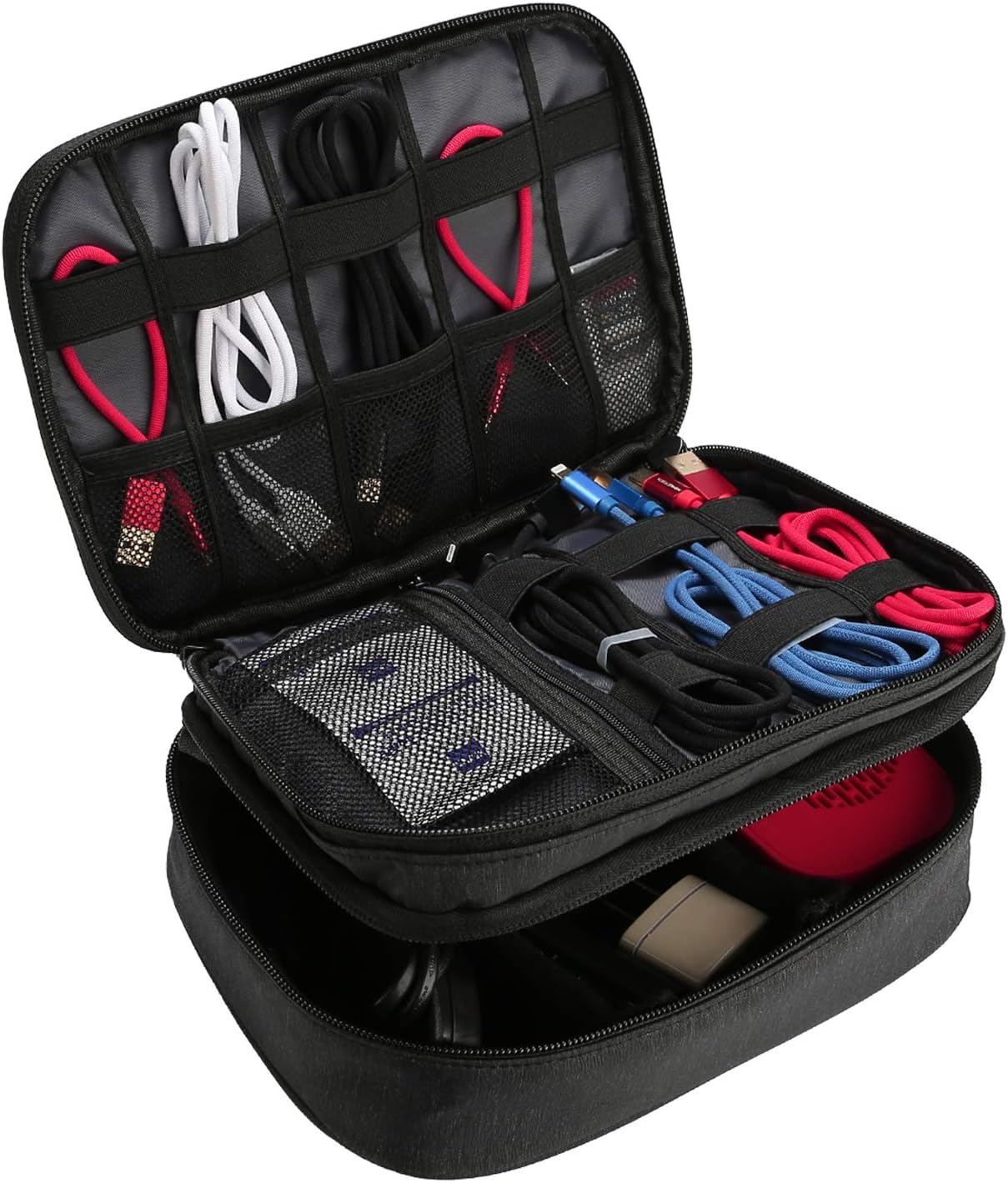 ProCase Electronics Travel Organizer Storage Bag, Double Layer Universal Travel Gear Accessory Carrying Case Bag