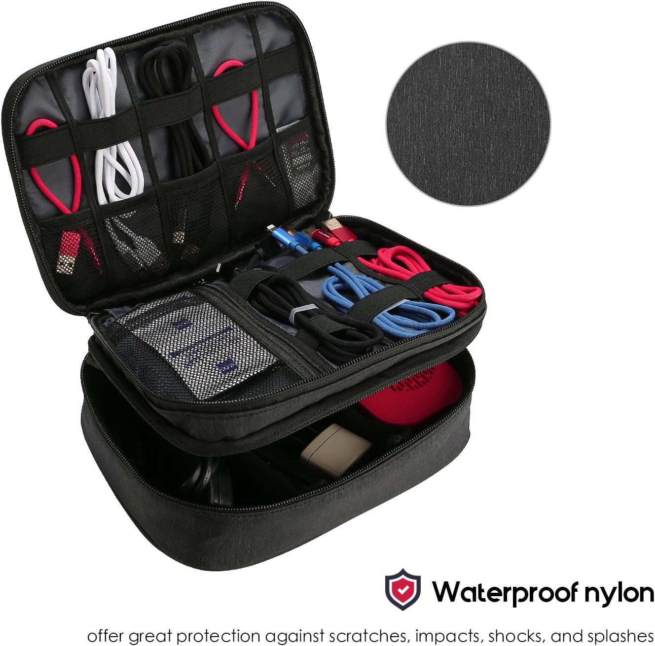 ProCase Electronics Travel Organizer Storage Bag, Double Layer Universal Travel Gear Accessory Carrying Case Bag