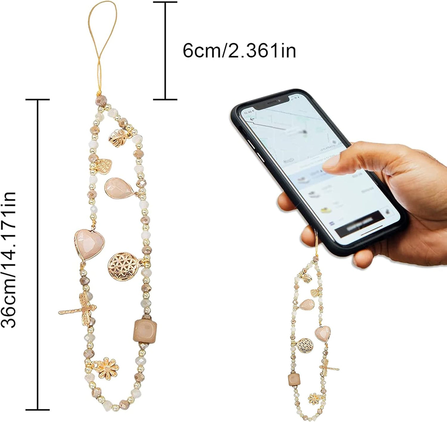 Beige crystal mobile phone chain 1