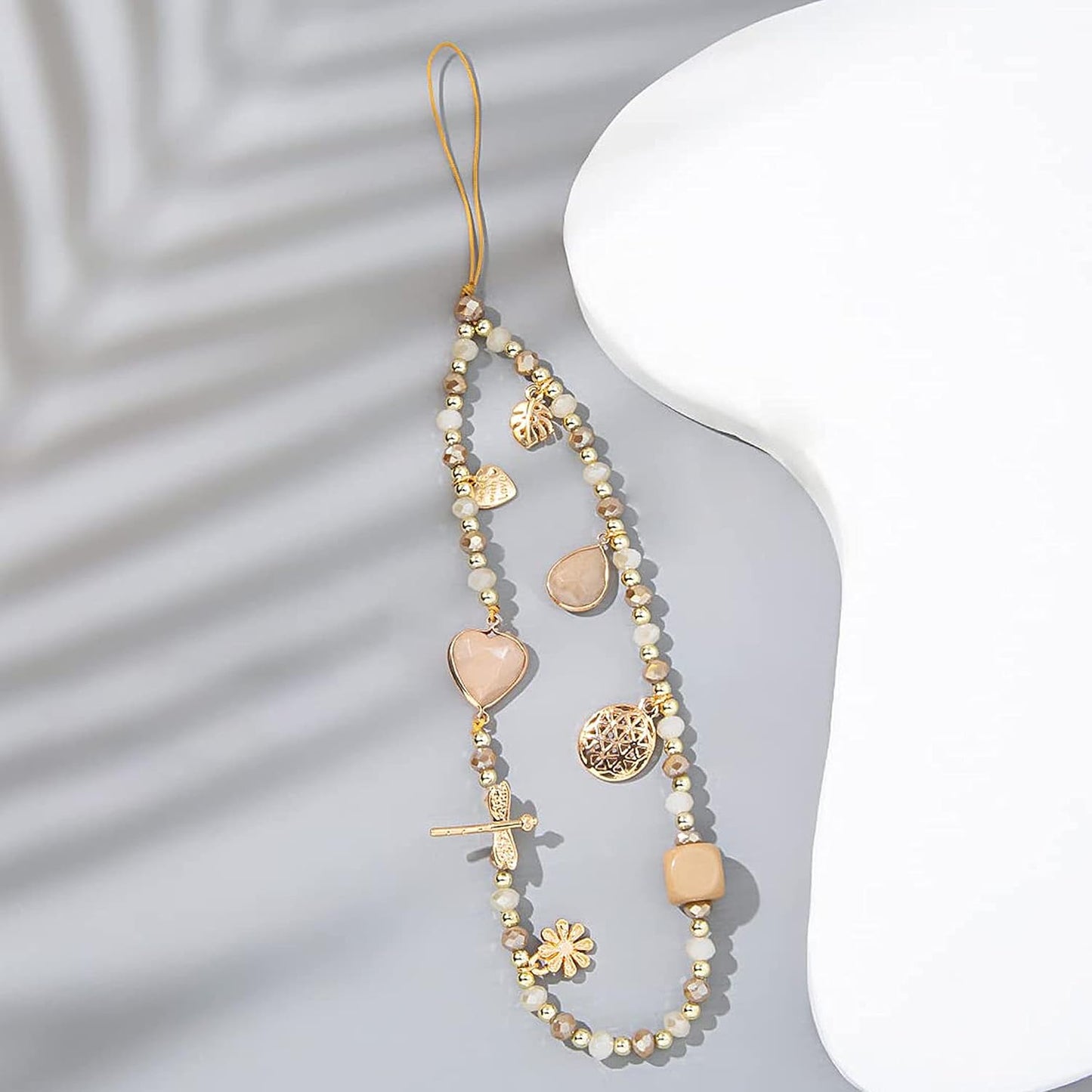 Beige crystal mobile phone chain 4