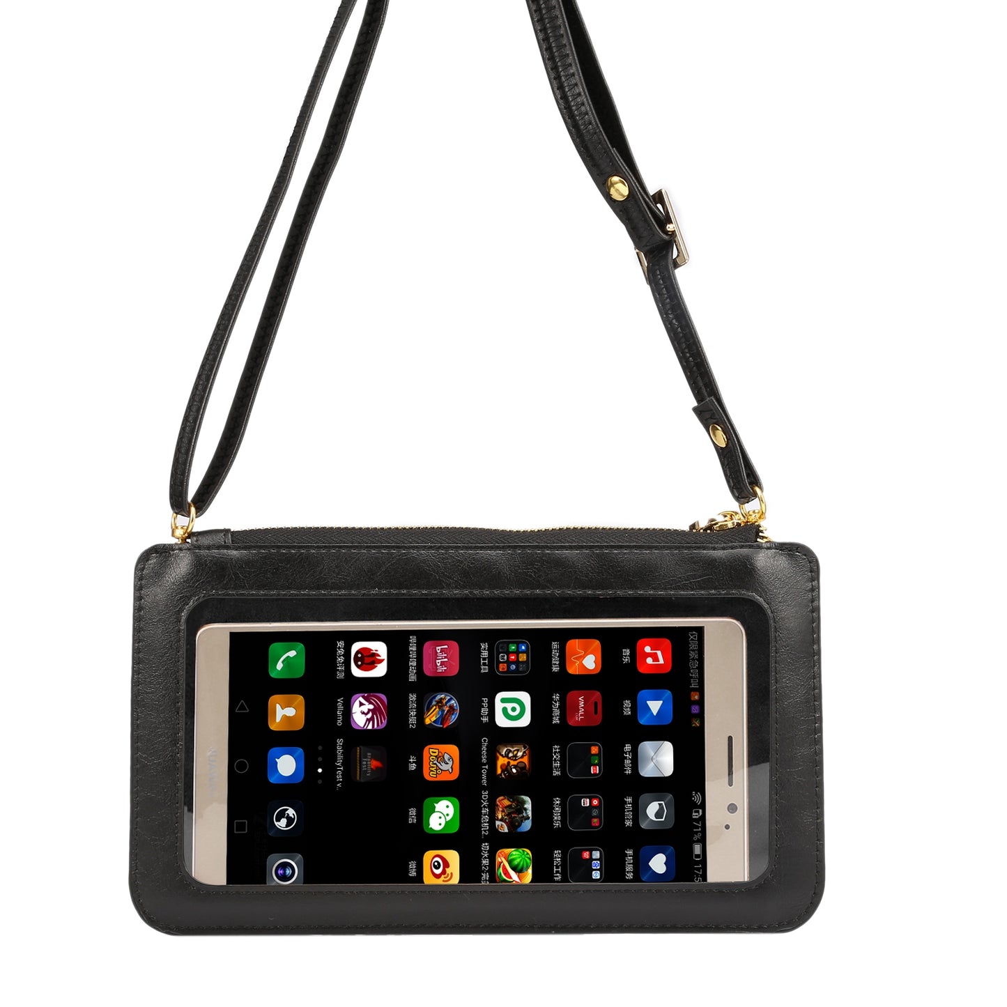 Black Crazy Horse Pattern Full Touch Wallet Handheld Fashion Crossbody Phone Bag 3