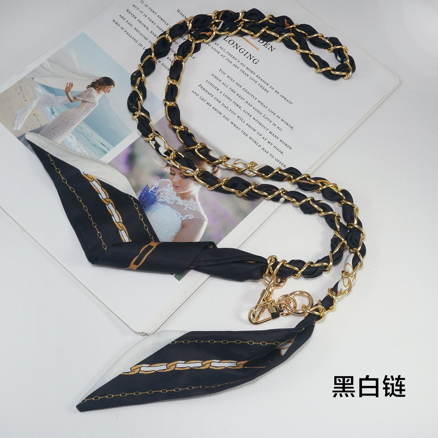 Black and white scarf chain mobile phone crossbody 2