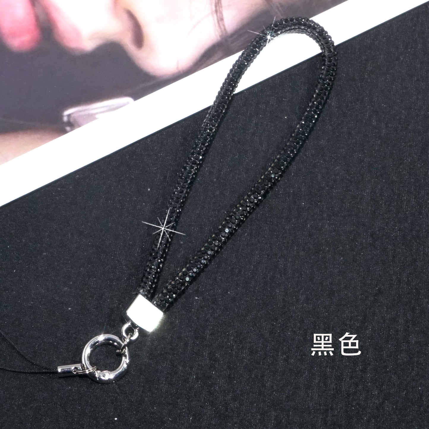 Black short diamond mobile phone strap