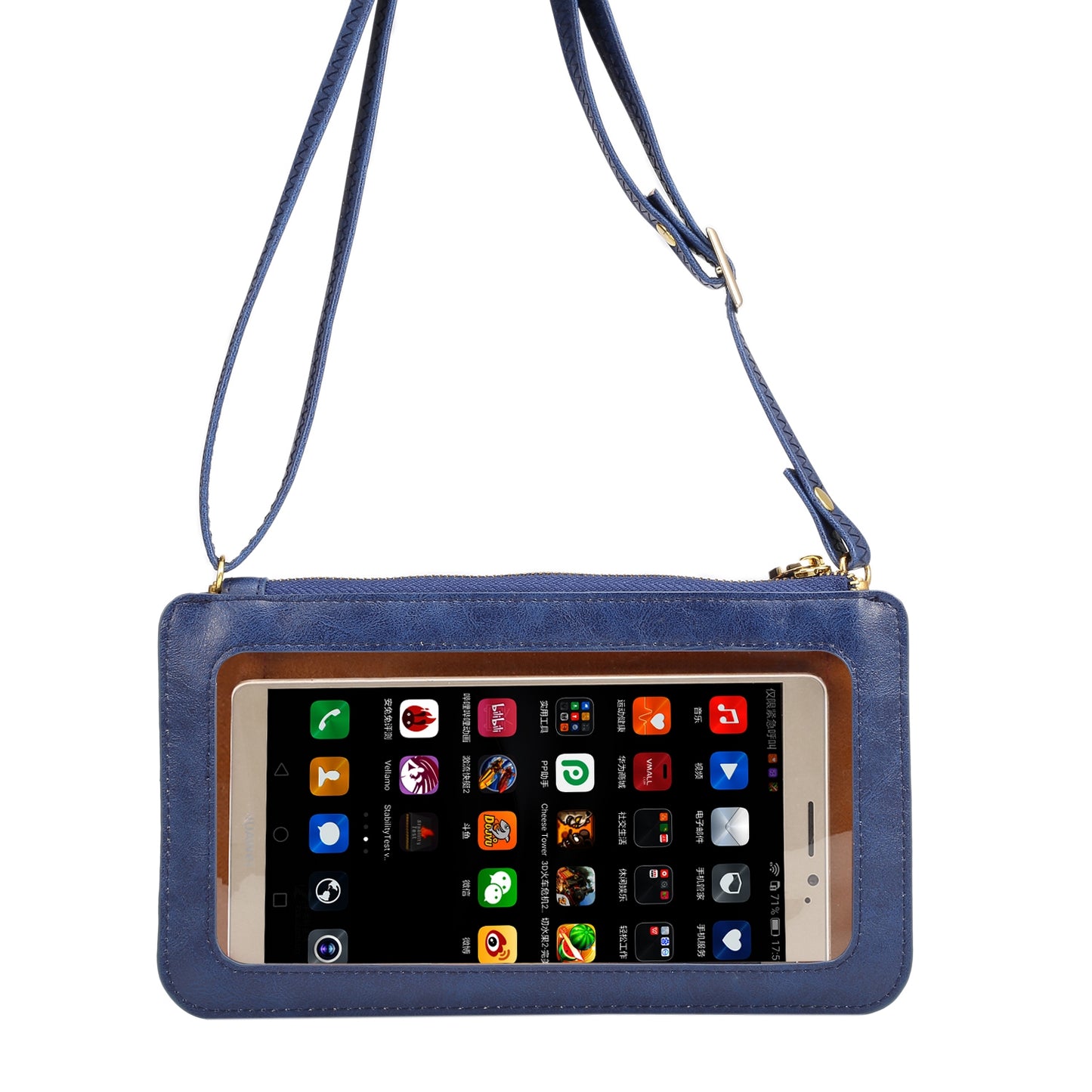 Blue Crazy Horse Pattern Full Touch Wallet Handheld Fashion Crossbody Phone Bag 2
