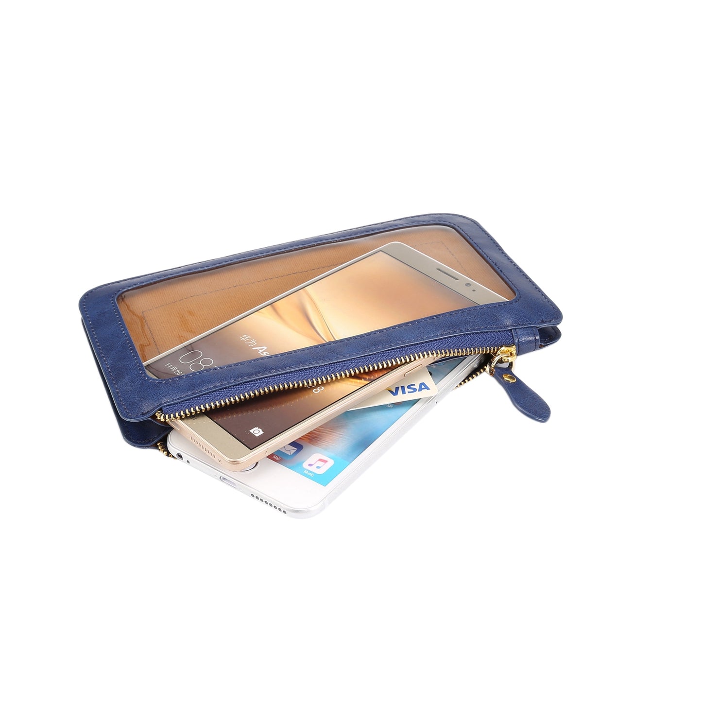 Blue Crazy Horse Pattern Full Touch Wallet Handheld Fashion Crossbody Phone Bag 4