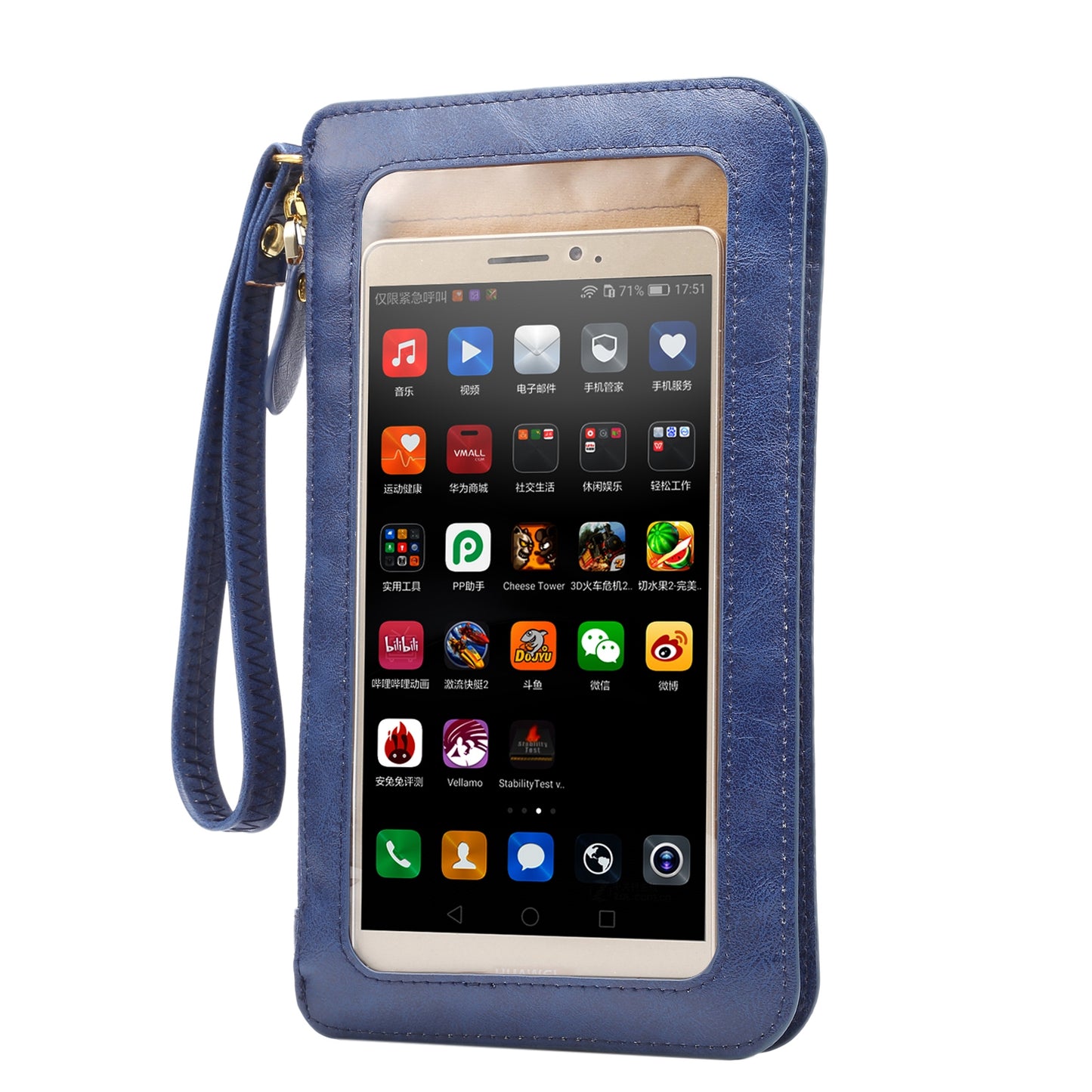 Blue Crazy Horse Pattern Full Touch Wallet Handheld Fashion Crossbody Phone Bag 6