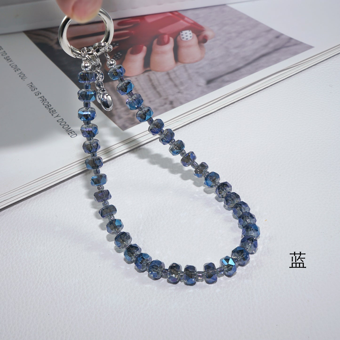 Blue Wheel Crystal Beaded Mobile Phone Strap