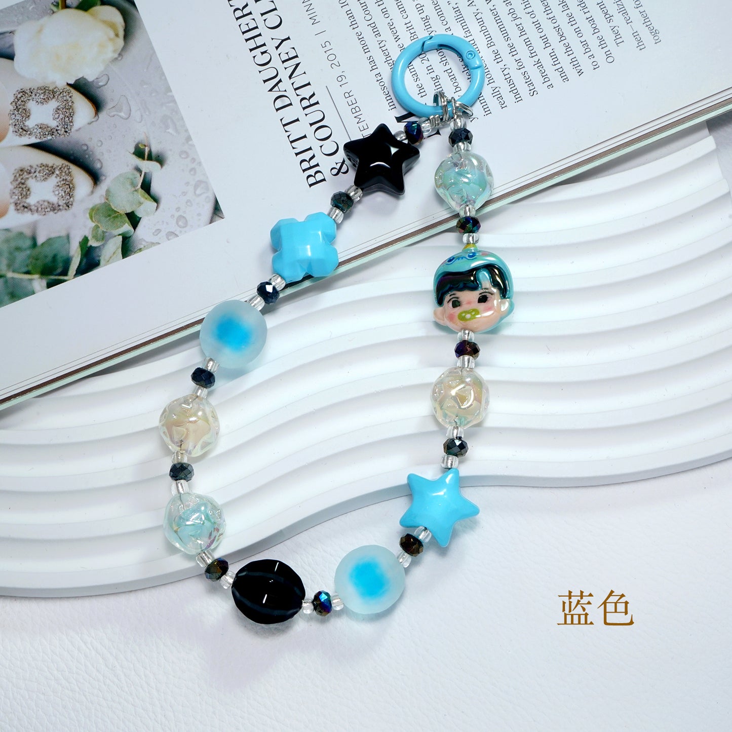 Blue cartoon crystal mobile phone chain