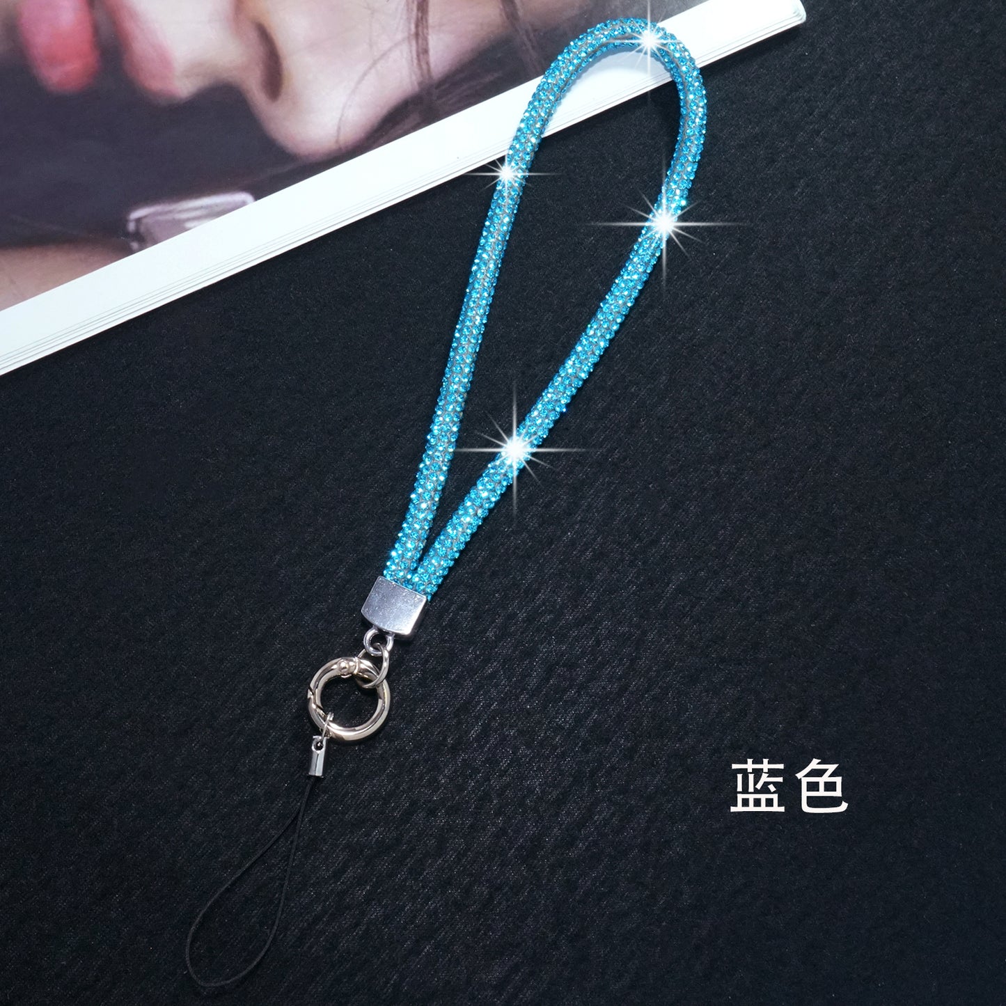 Blue short diamond mobile phone lanyard
