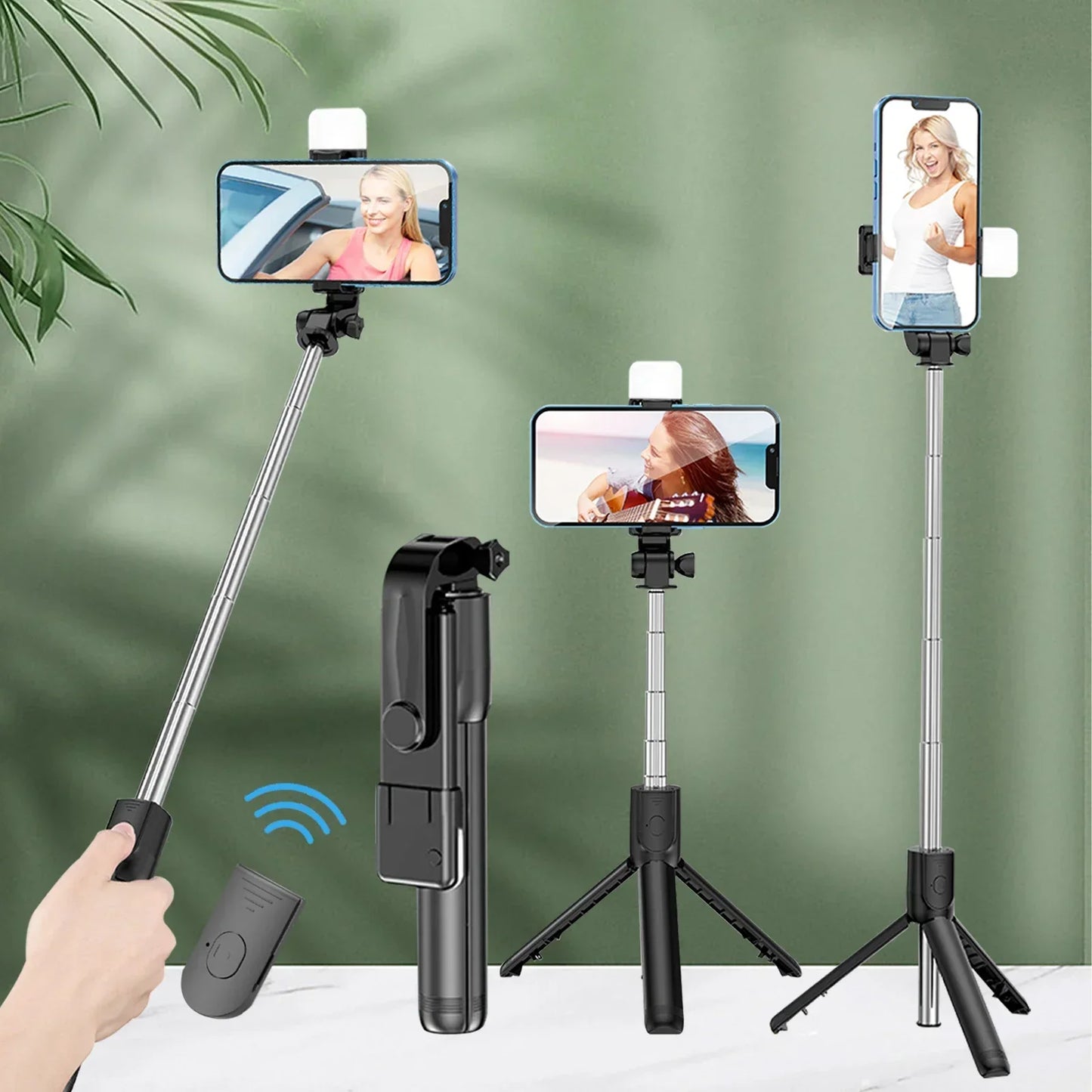 Bluetooth Remote Control Retractable Mobile Phone Tripod Wireless Selfie Stick 1