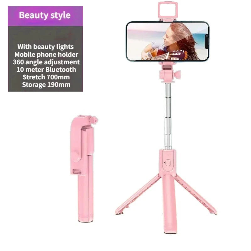 Bluetooth Wireless Selfie Stick Mini Tripod Monopod Remote Shutter with Fill Light