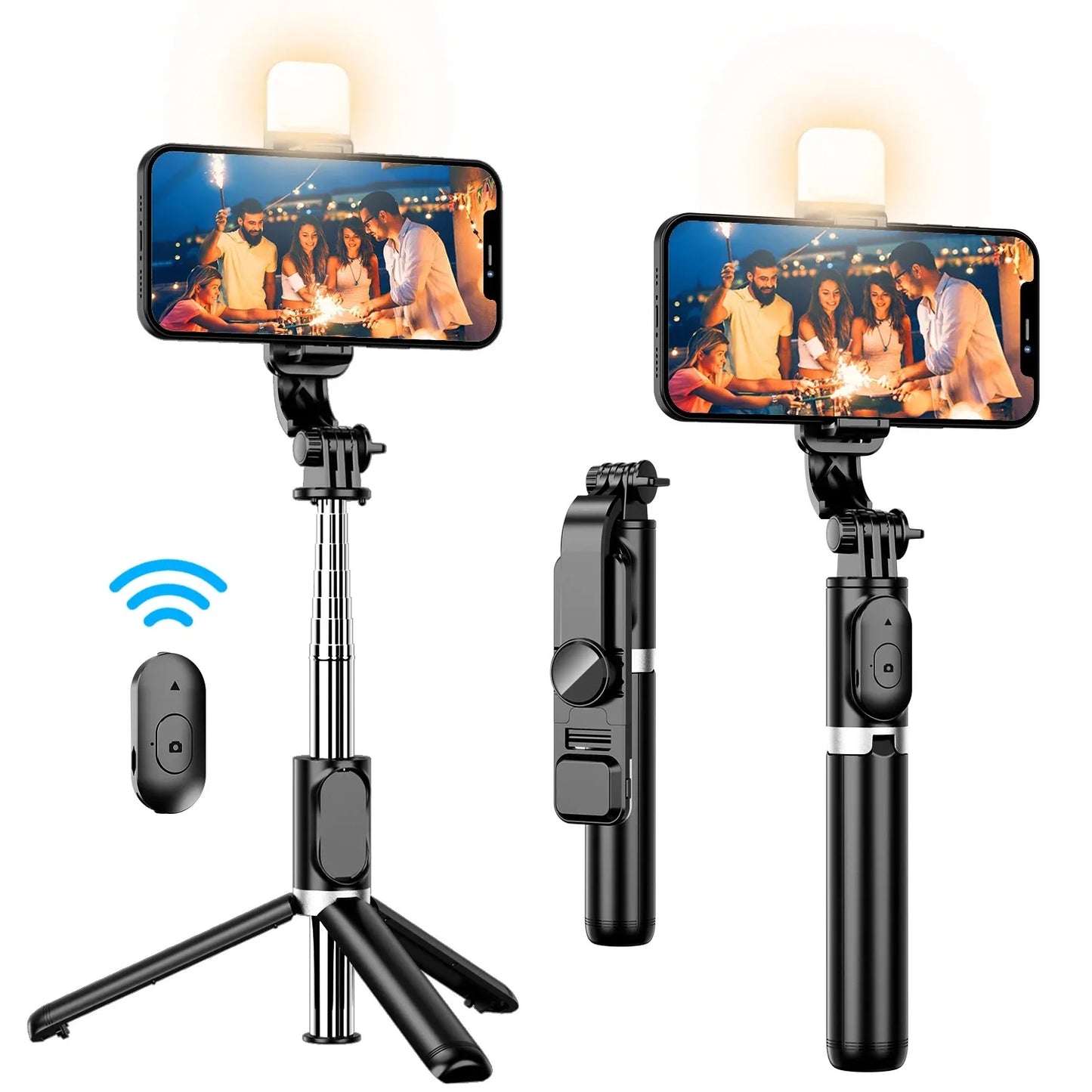 Bluetooth Wireless Selfie Stick Mini Tripod Monopod Remote Shutter with Fill Light