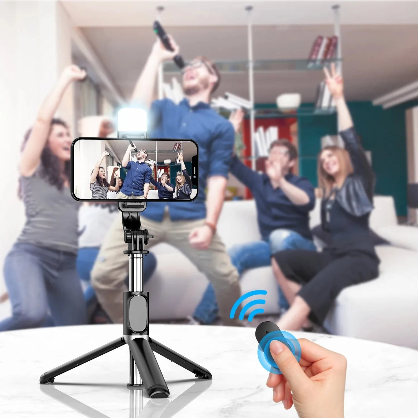 Bluetooth Wireless Selfie Stick Mini Tripod Monopod Remote Shutter with Fill Light