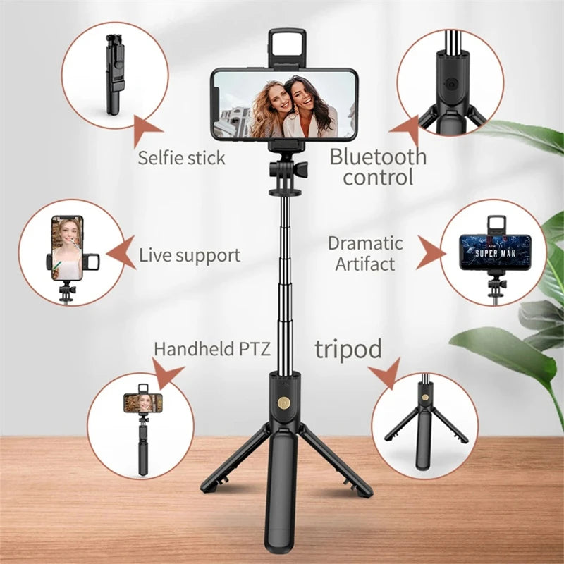 Bluetooth Wireless Selfie Stick Mini Tripod Monopod Remote Shutter with Fill Light