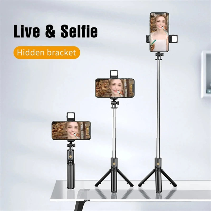 Bluetooth Wireless Selfie Stick Mini Tripod Monopod Remote Shutter with Fill Light