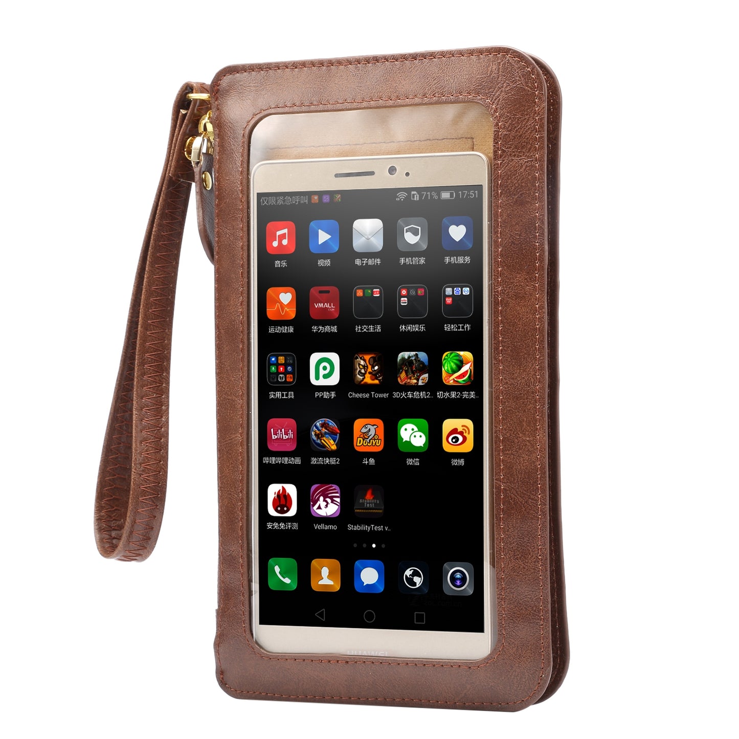 Browm Crazy Horse Pattern Full Touch Wallet Handheld Fashion Crossbody Phone Bag