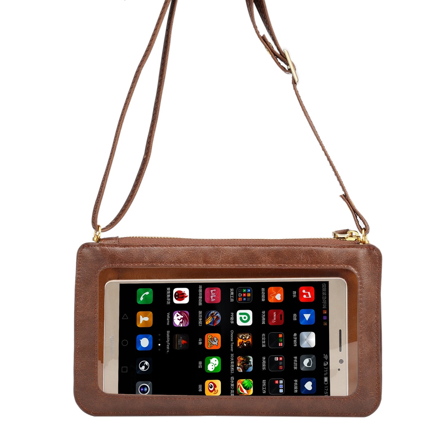 Browm Crazy Horse Pattern Full Touch Wallet Handheld Fashion Crossbody Phone Bag 2