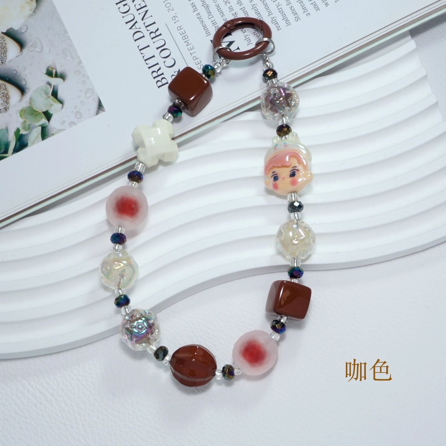 Brown cartoon crystal mobile phone chain