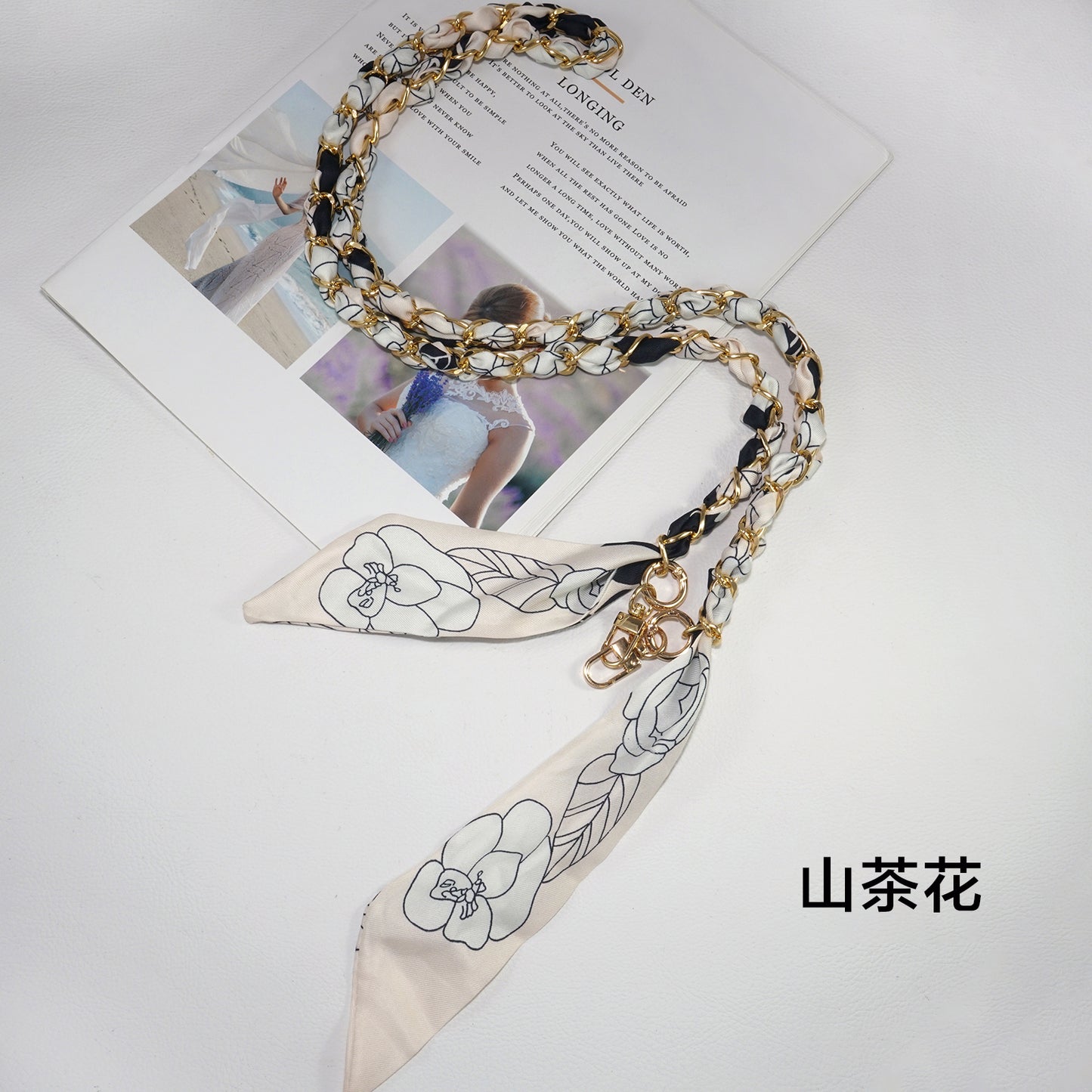 Camellia silk scarf chain mobile phone crossbody chain