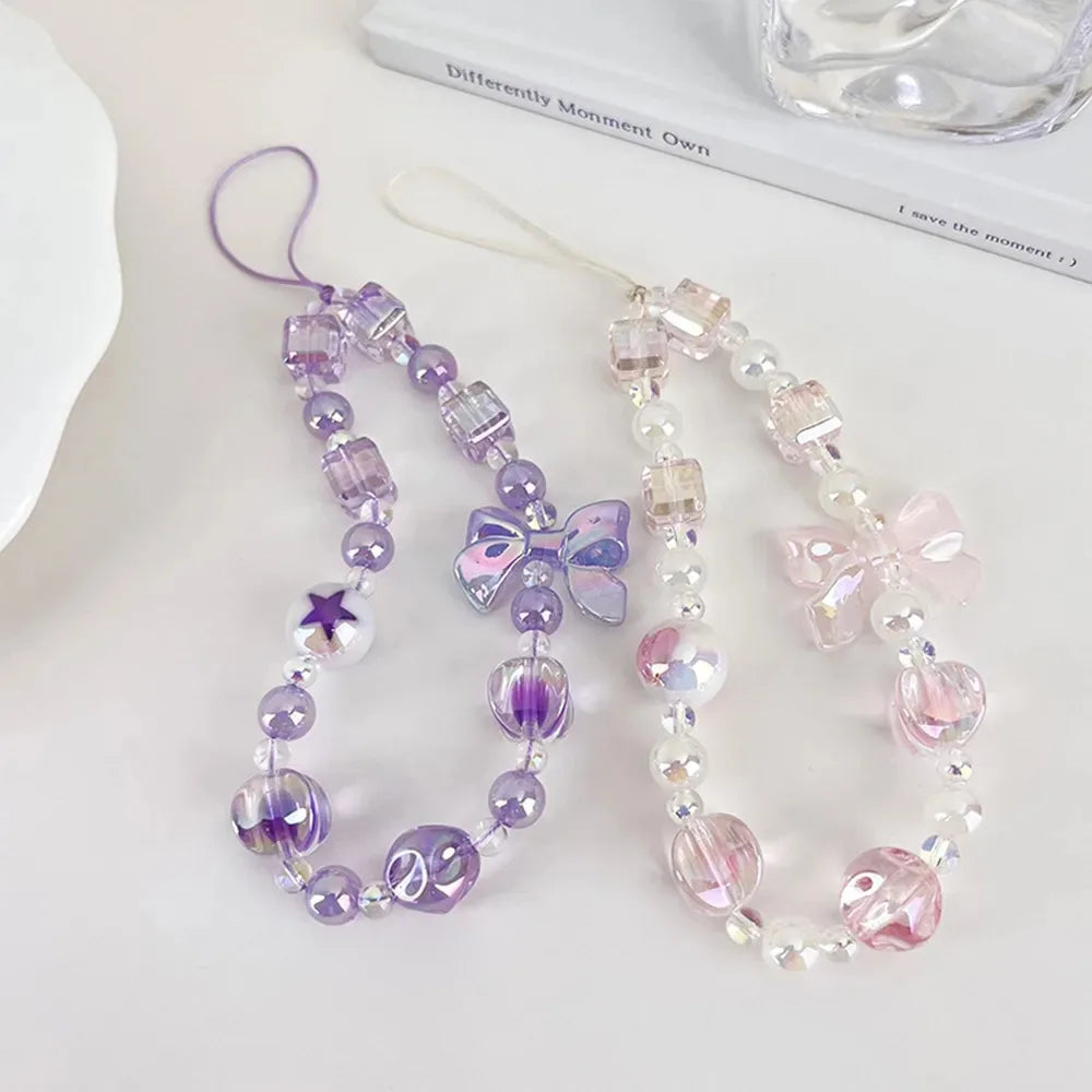 Candy Color Phone Chain Cute Bow Beaded Phone Lanyard 1