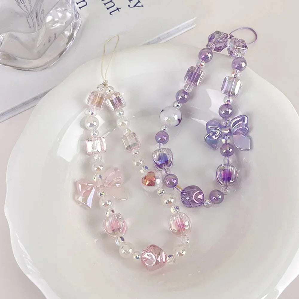 Candy Color Phone Chain Cute Bow Beaded Phone Lanyard 2