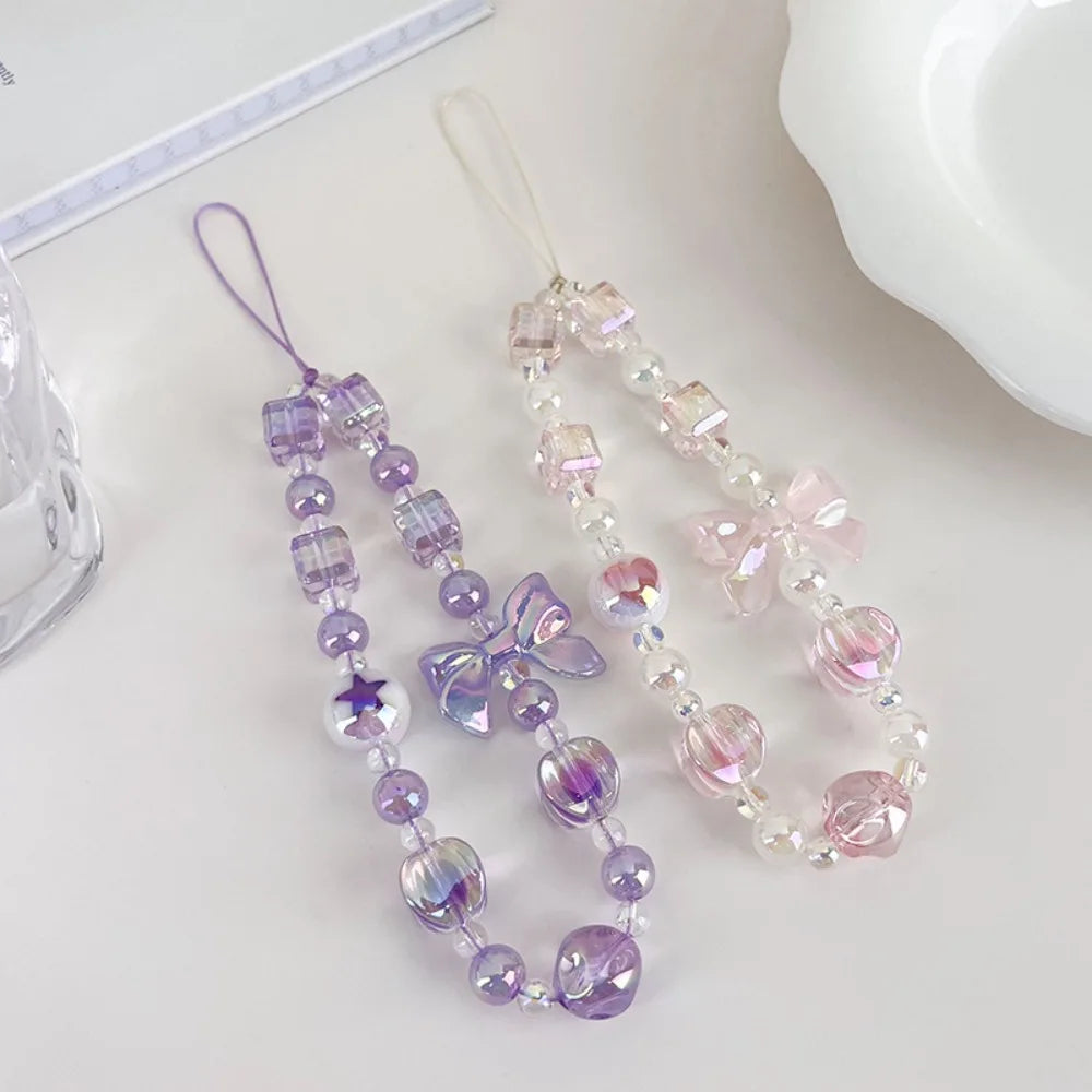 Candy Color Phone Chain Cute Bow Beaded Phone Lanyard 3