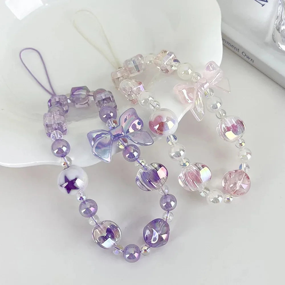 Candy Color Phone Chain Cute Bow Beaded Phone Lanyard 4