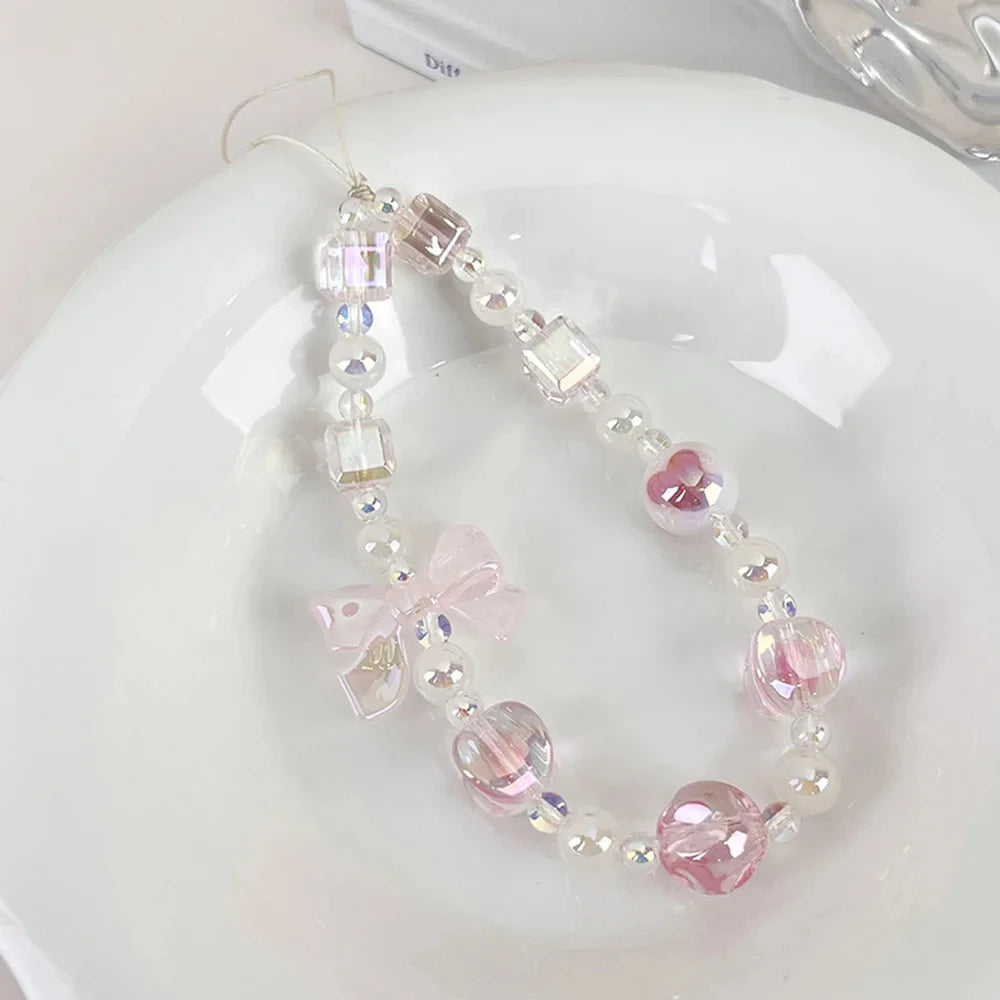Candy Color Phone Chain Cute Bow Beaded Phone Lanyard 5