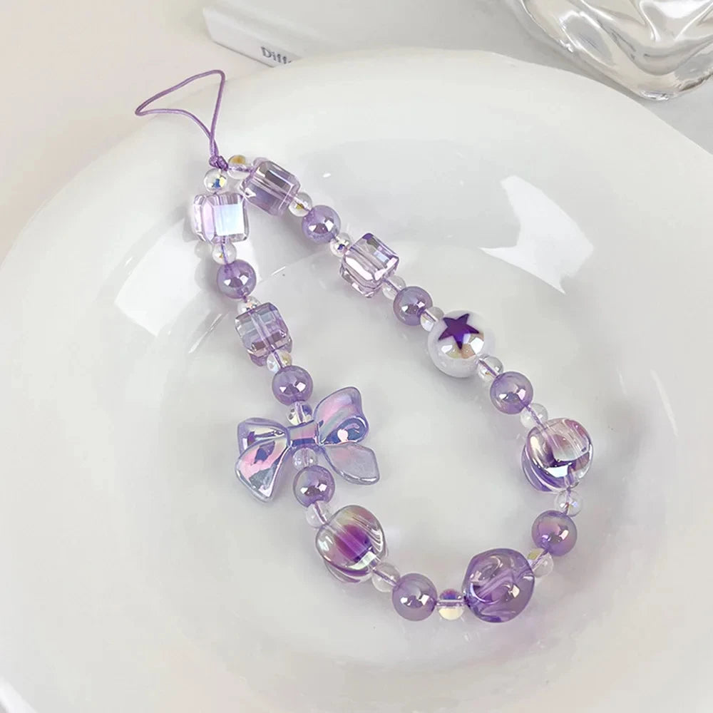 Candy Color Phone Chain Cute Bow Beaded Phone Lanyard 6