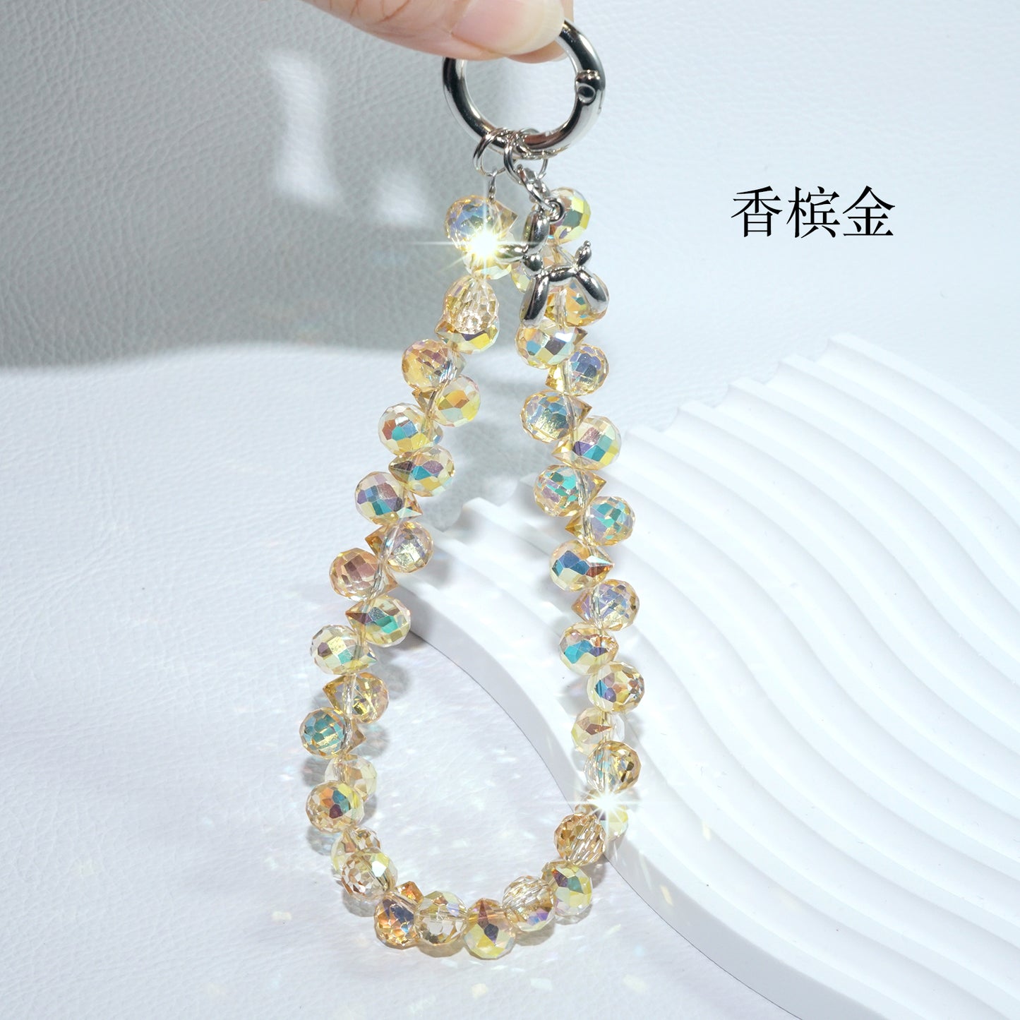 Champagne Gold Strawberry Crystal Phone Chain