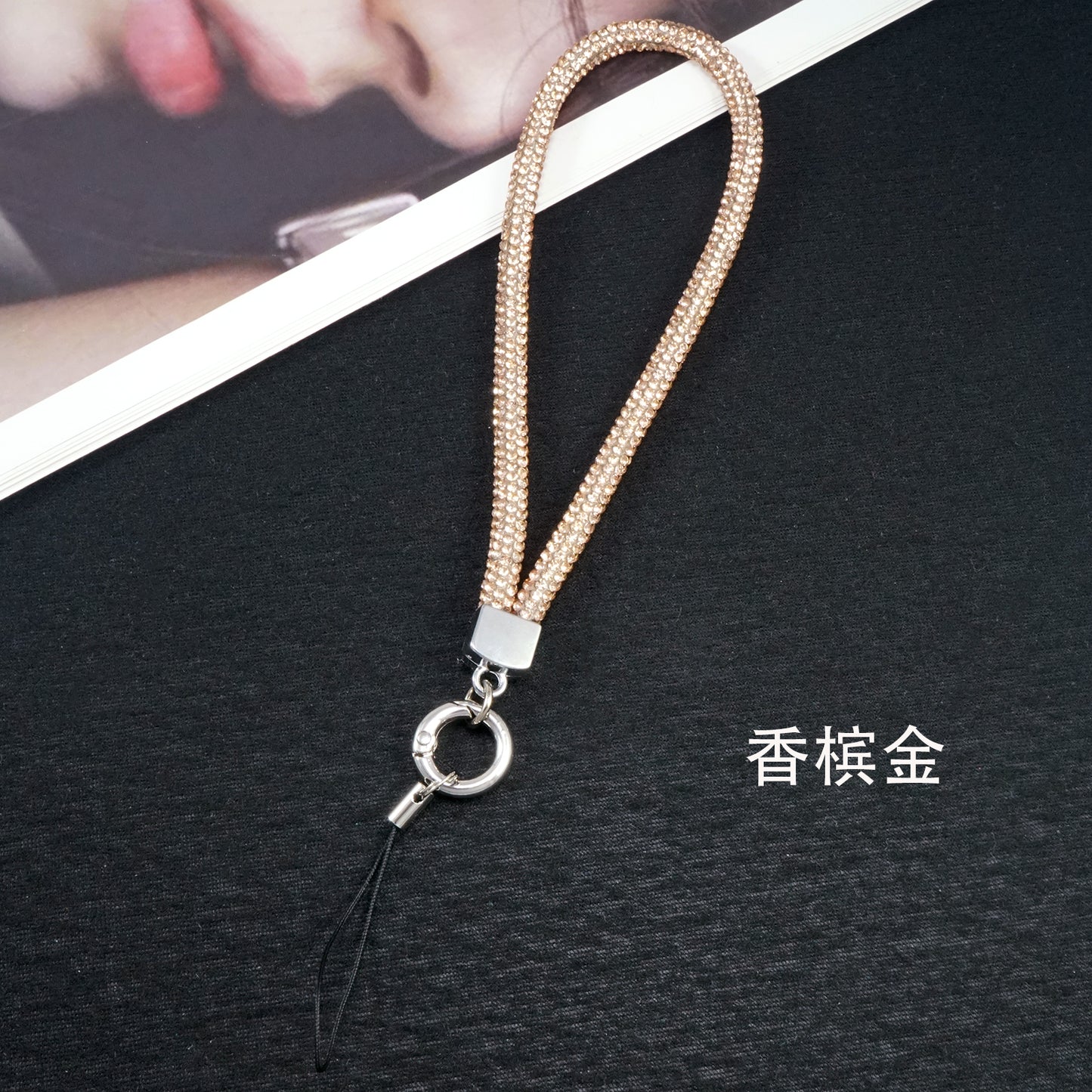 Champagne gold short full diamond mobile phone lanyard