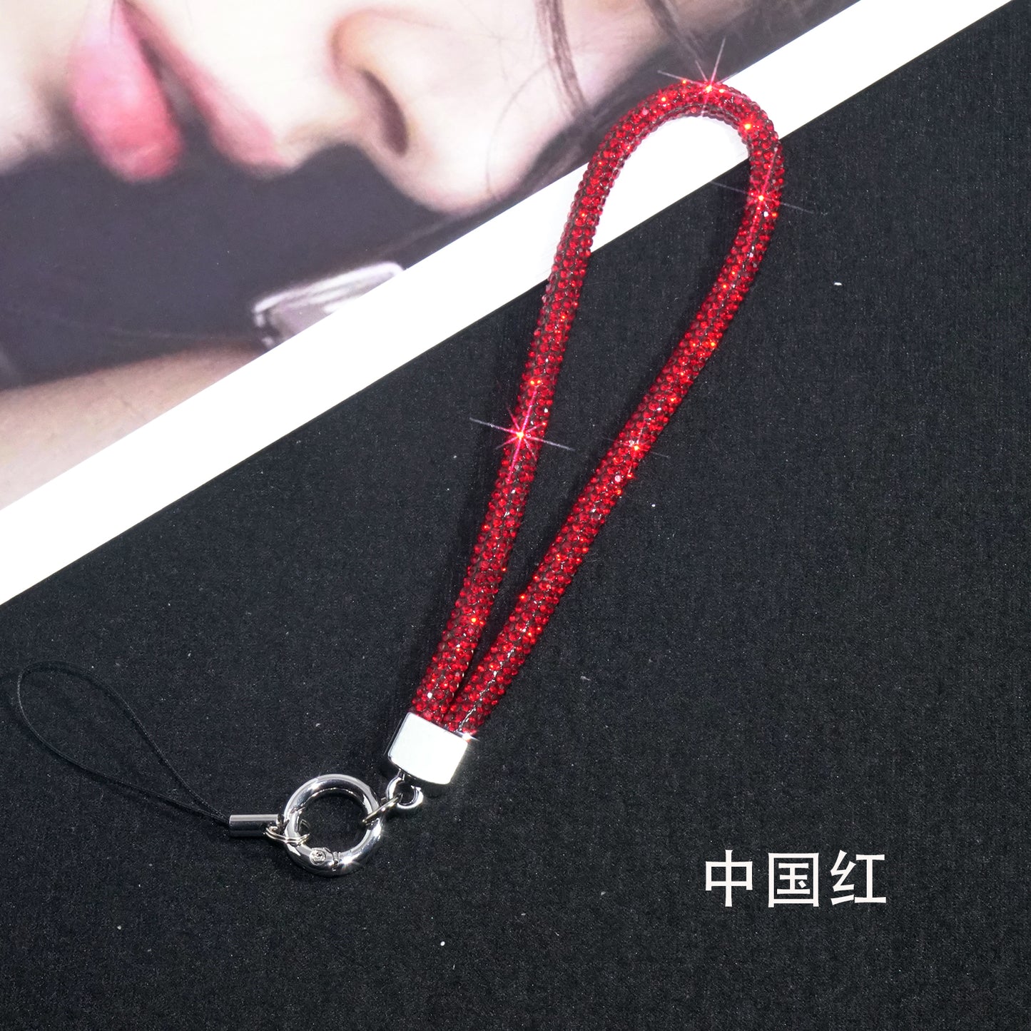 Chinese Red Short Diamond Phone Strap