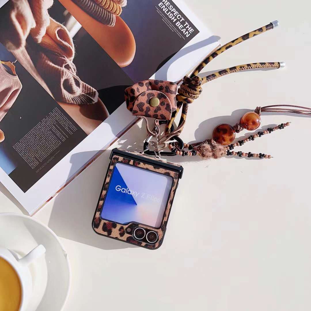 Coffee color Samsung zflip folding leopard print mobile phone case 1