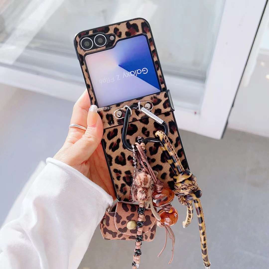 Coffee color Samsung zflip folding leopard print mobile phone case
