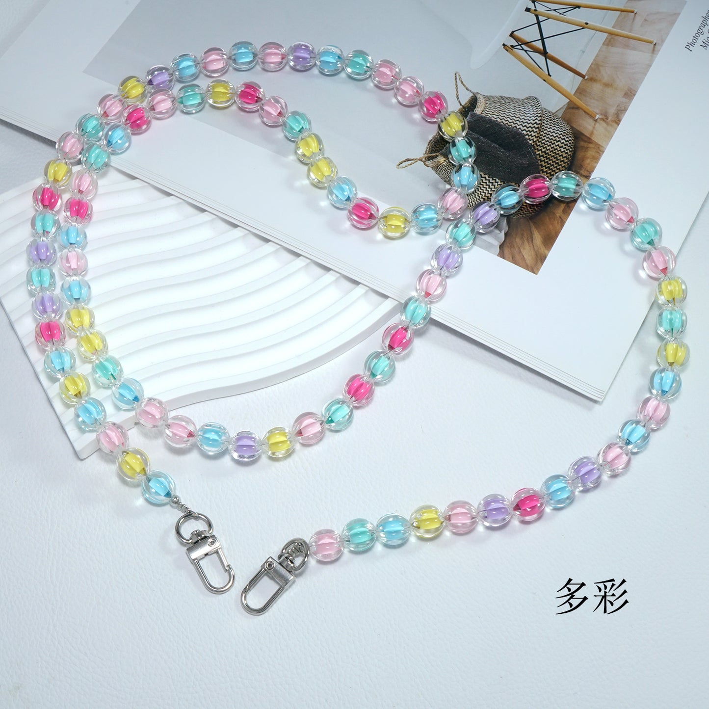 Colorful crystal beaded crossbody mobile phone chain