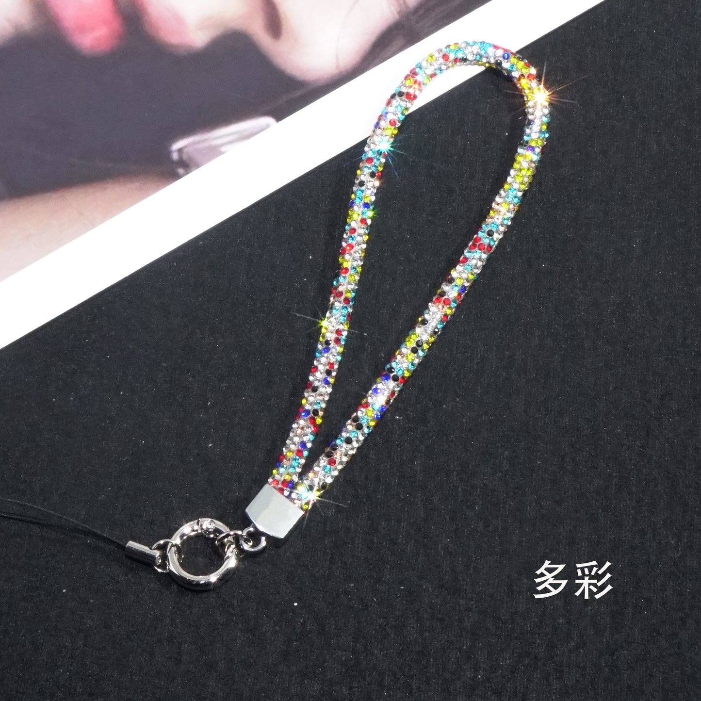 Colorful short full diamond mobile phone lanyard