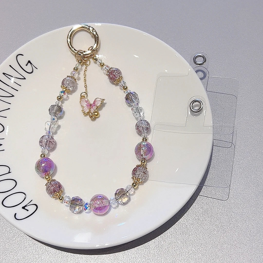 Colorful transparent beads metal ring butterfly mobile phone lanyard 4