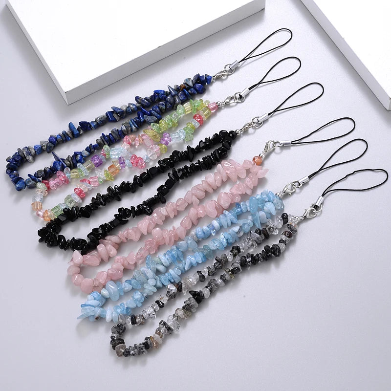 Creative Fashion Gravel Mobile Phone Chain Women Girls Anti Lost Jewelry 6 Color Beaded Cellphone Metal