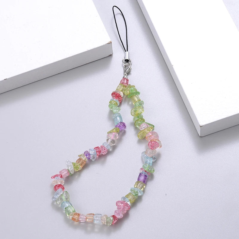 Creative Fashion Gravel Mobile Phone Chain Women Girls Anti Lost Jewelry 6 Color Beaded Cellphone Meta 10