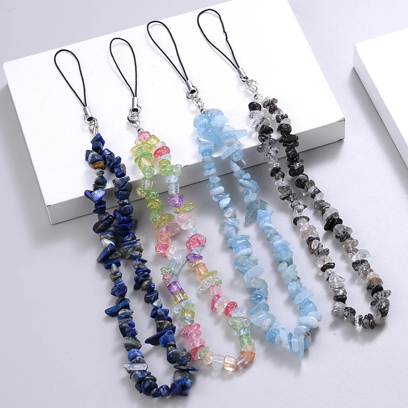 Creative Fashion Gravel Mobile Phone Chain Women Girls Anti Lost Jewelry 6 Color Beaded Cellphone Metal 2