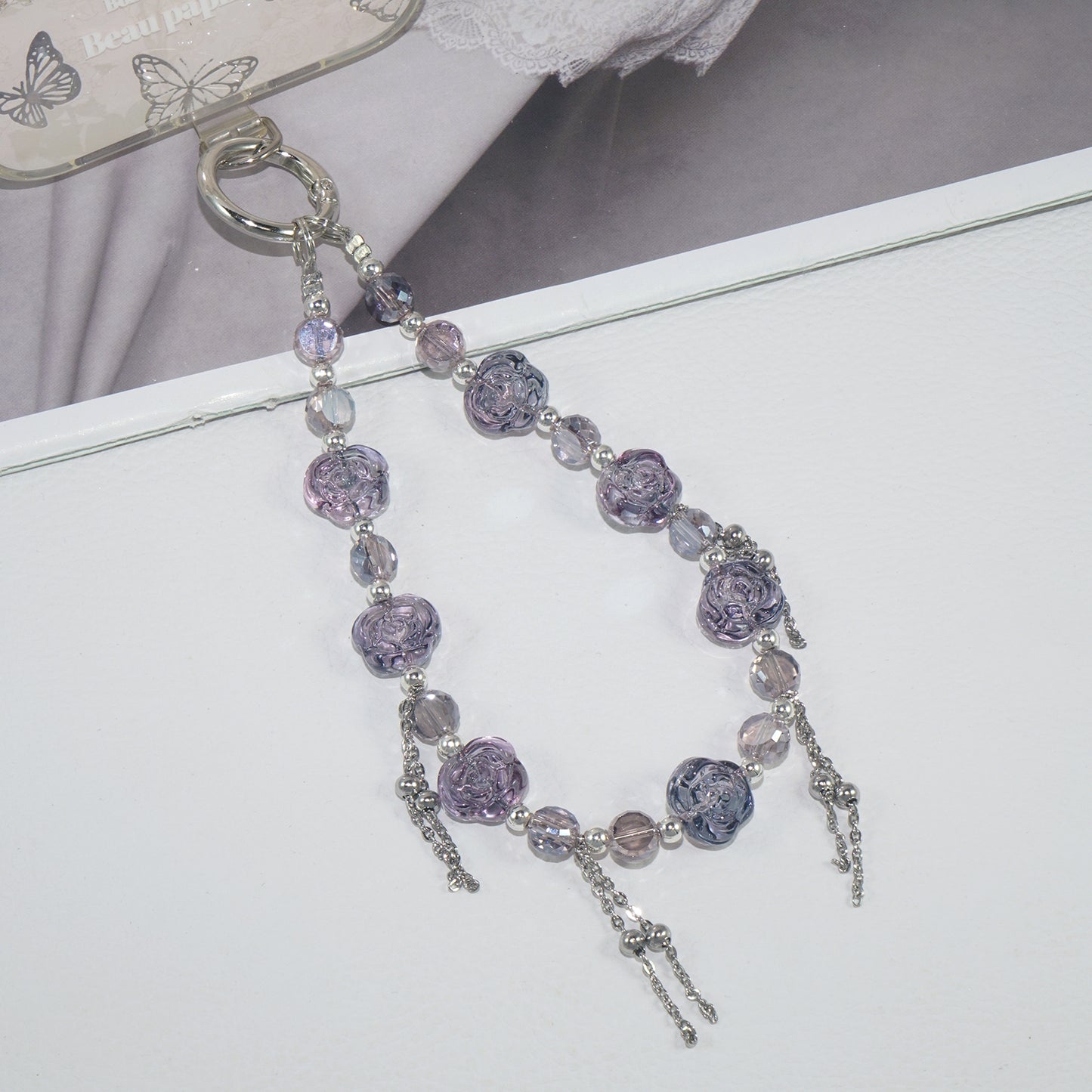 Crystal Purple Rose Tassel Bracelet