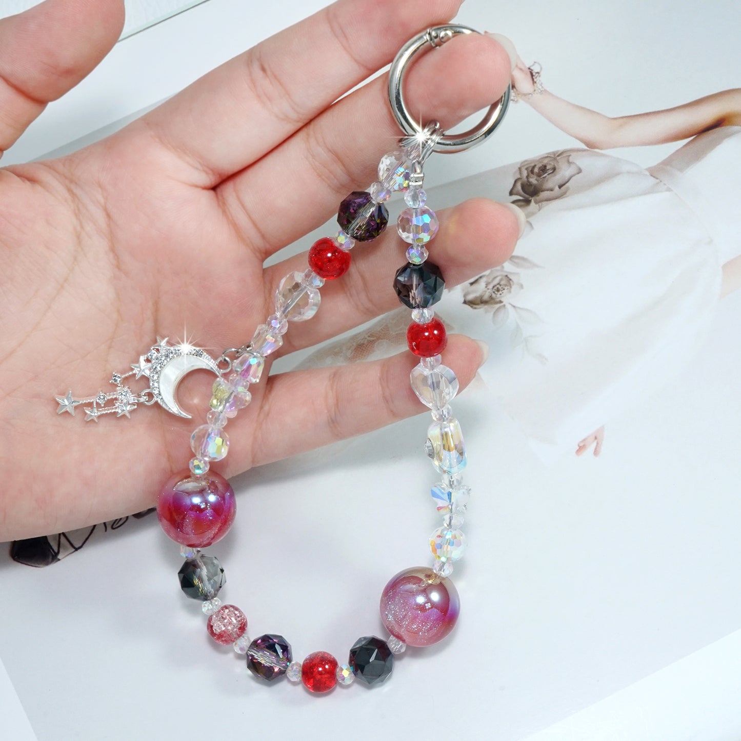 Cute star moon crystal mobile phone chain