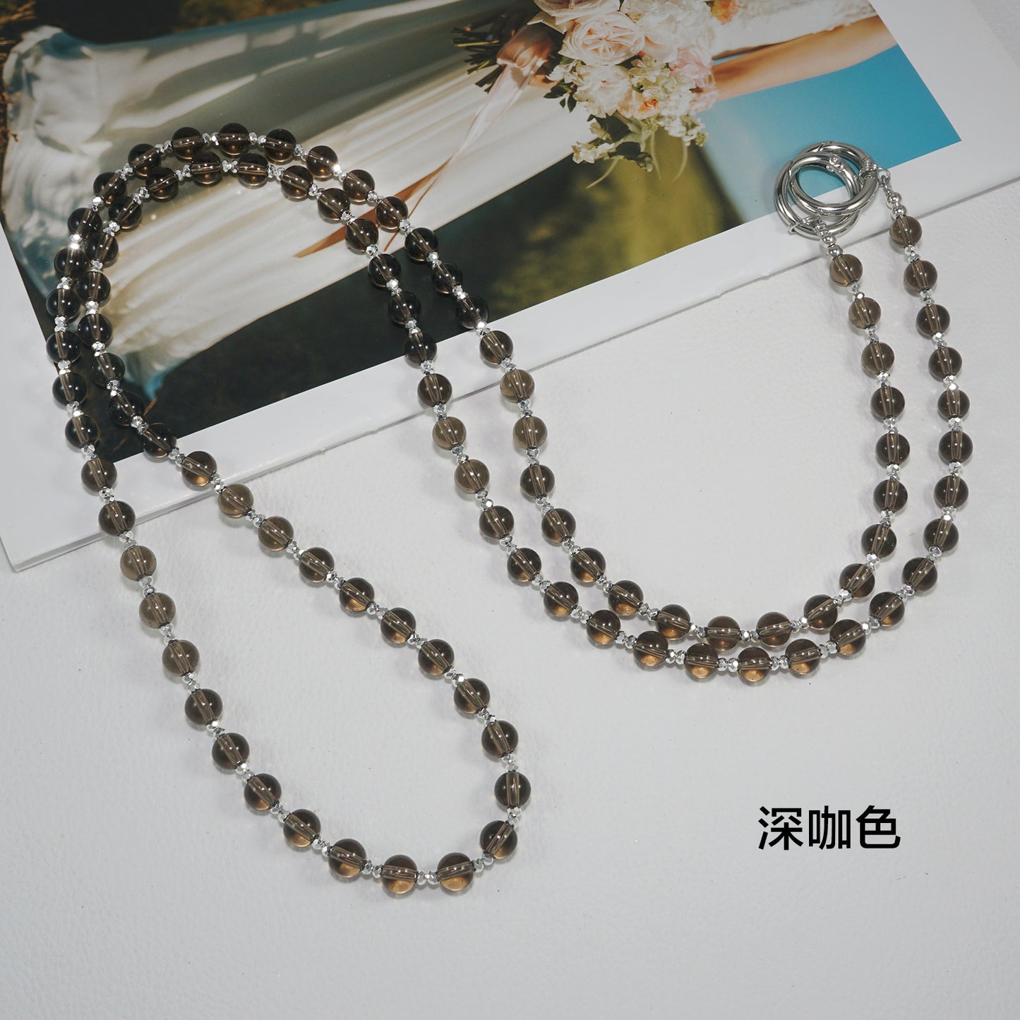 Darkbrown simple crystal crossbody strap