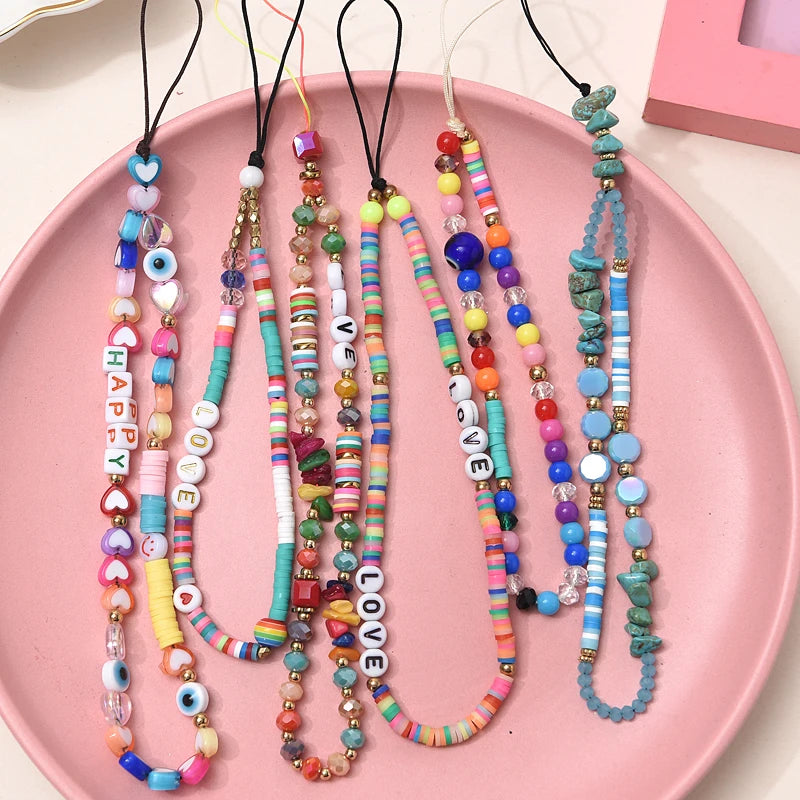 Fashion clay stone beads acrylic mobile phone chain mobile phone strap 1