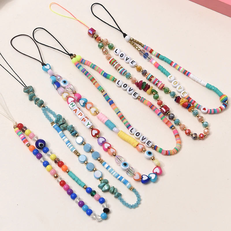 Fashion clay stone beads acrylic mobile phone chain mobile phone strap 3